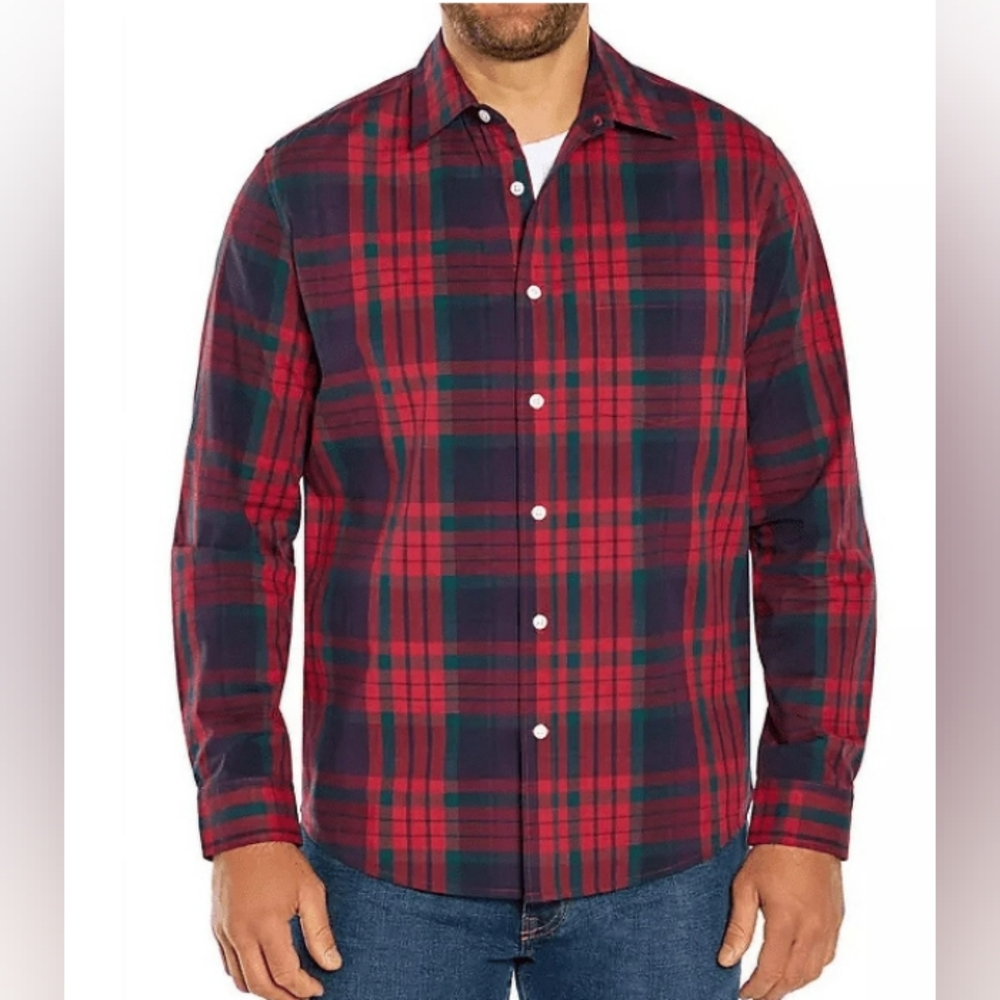 NWT Men's Gap button up woven shirt, Cedar Plaid, size medium